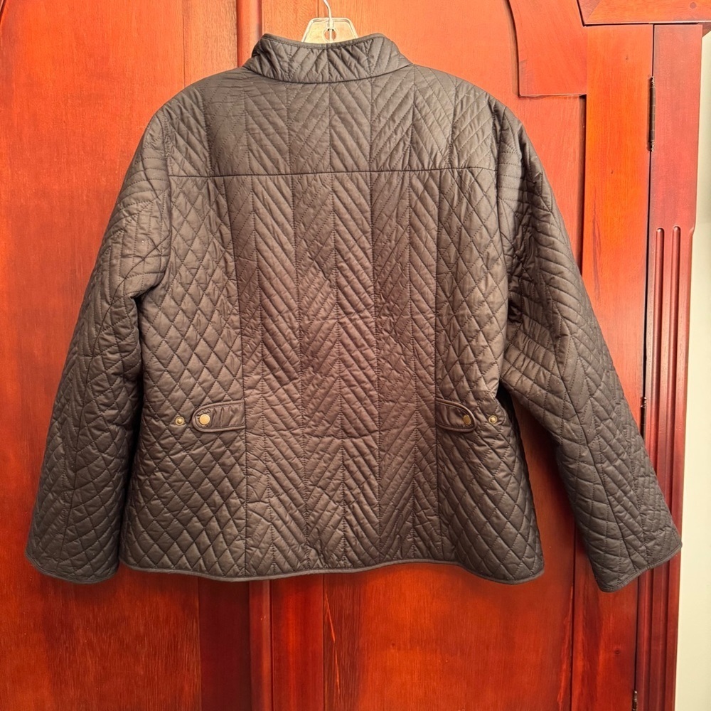 TALBOTS QUILTED Barn JACKET Black snap buttons pockets women’s size XL petite - Picture 5 of 9
